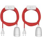 ledscom.de 2 piezas cable textil LEHA II, enchufe, interruptor, rojo, blanco, 3m, toma de porcelana, 1x E27 máx. 300W