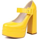 Sandalias amarillas de caucho de tiras con tacón chunky de punta redonda Clásico talla 36 para mujer 