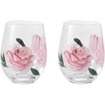 Copas rosas de vidrio de agua floreadas en pack de 2 piezas para 2 personas 
