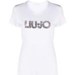 Camisetas blancas de algodón de manga corta rebajadas manga corta con cuello redondo con logo Liu Jo Junior para mujer 