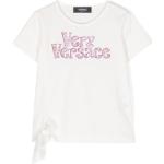 Camisetas blancas de algodón de algodón infantiles rebajadas con logo VERSACE con tachuelas 