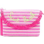 Bolsas rosa pastel de paja de playa plegables con logo para mujer 