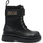 Botas negras de goma de caña baja  rebajadas con cremallera militares con logo VERSACE Jeans Couture talla 38 para mujer 