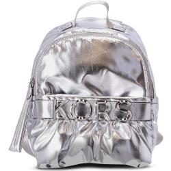 mochila metalizada con letras del logo