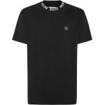Camisetas negras de algodón de manga corta rebajadas manga corta con cuello redondo góticas con logo Philipp Plein para hombre 