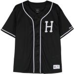 Camisas negras de poliester de manga corta manga corta con logo Huf para hombre 