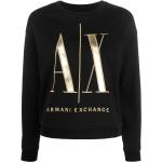 Ropa negra de algodón de invierno  manga larga cuello redondo con logo Armani Exchange para mujer 