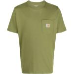 Camisetas verdes de algodón de manga corta manga corta con cuello redondo con logo Carhartt Work In Progress para hombre 