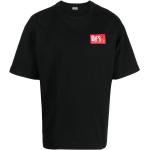 Camisetas negras de algodón de manga corta manga corta con cuello redondo con logo Diesel para hombre 