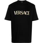 Camisetas negras de algodón de manga corta rebajadas manga corta con cuello redondo con logo VERSACE para hombre 