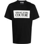 Camisetas negras de algodón de manga corta rebajadas manga corta con cuello redondo con logo VERSACE Jeans Couture para hombre 