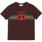 Camisetas marrones de algodón de manga corta manga corta con cuello redondo con logo Gucci para hombre 