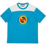 Camisetas azules celeste de algodón de manga corta manga corta con cuello redondo con logo Gucci para hombre 