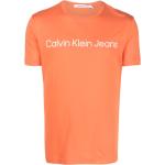 Camisetas naranja de algodón de manga corta rebajadas manga corta con cuello redondo con logo Calvin Klein Jeans para hombre 