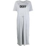 Vestidos grises de algodón de manga corta rebajados por el tobillo manga corta con cuello redondo con logo DKNY para mujer 