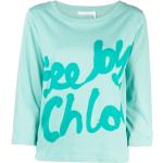 Camisetas estampada verdes de algodón rebajadas manga larga con cuello redondo con logo Chloé See by Chloé talla S para mujer 