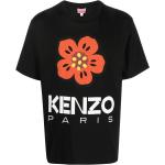 Camisetas negras de algodón de manga corta manga corta con cuello redondo con logo KENZO Logo con motivo de flores para hombre 