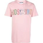 Camisetas estampada rosa pastel de algodón rebajadas manga corta con cuello redondo con logo MOSCHINO para hombre 