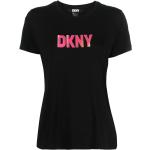 Camisetas negras de algodón de manga corta manga corta con cuello redondo con logo DKNY para mujer 