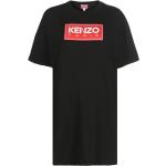 Vestidos negros de algodón de manga corta manga corta con cuello redondo con logo KENZO Logo para mujer 