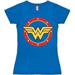 Camisetas azules de algodón de manga corta Wonder Woman manga corta con cuello redondo con logo LOGOSHIRT talla S para mujer 