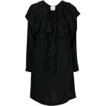 Vestidos rectos negros de seda rebajados manga larga con escote V ALYSI con volantes talla L para mujer 