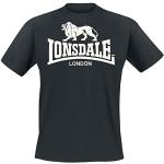 Camisetas negras de poliester de manga corta manga corta con cuello redondo con logo Lonsdale talla L para hombre 