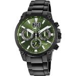 Relojes verdes de acero inoxidable de pulsera redondos impermeables Cuarzo Cronógrafo con correa de acero Lotus para hombre 