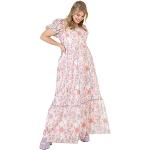 Lovedrobe Ladies Plus Size Summer Maxi Dresses for Women Flowers Short Sleeve Frilly Pull On Curve Lace High Waist Square Neck, Vestido Mujer, Baby Pink,