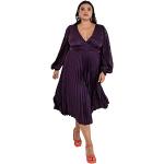 Lovedrobe Pleated Midaxi Dress Ladies Evening Gown V Neckline Back Keyhole Long Sleeve Bishop Satin A Line Vestido, Purple, 22 para Mujer