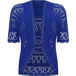 Cárdigans cortos azules de verano tallas grandes manga corta informales de punto con crochet talla XXL para mujer 