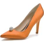 Zapatos naranja de seda de novia con tacón de aguja de punta puntiaguda acolchados talla 41 para mujer 