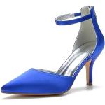 Zapatos azules de cuero de novia Novia con tacón cuadrado de punta puntiaguda con tacón de 3 a 5cm formales acolchados talla 40 para mujer 