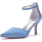 Zapatos azules celeste de cuero de novia Novia con tacón cuadrado de punta puntiaguda con tacón de 3 a 5cm formales acolchados talla 43 para mujer 