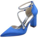 Zapatos azules de satén de novia Novia con tacón cuadrado con hebilla de punta puntiaguda con tacón de 3 a 5cm formales acolchados talla 40 para mujer 