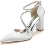 Zapatos blancos de satén de novia Novia con tacón cuadrado con hebilla de punta puntiaguda con tacón de 3 a 5cm formales acolchados talla 36 para mujer 