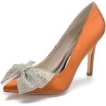 Zapatos naranja de Diamantes de novia con tacón de aguja de punta puntiaguda acolchados talla 36 para mujer 