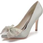Zapatos plateado de Diamantes de novia con tacón de aguja de punta puntiaguda acolchados talla 43 para mujer 