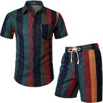 Pantalones estampados multicolor de algodón manga corta transpirables étnicos con rayas talla L para hombre 