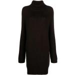 Vestidos cortos marrones de lana rebajados de invierno con cuello alto de punto talla L para mujer 