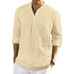 Camisas beige de algodón de manga larga manga larga con cuello alto informales talla XL para hombre 