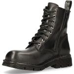 New Rock Bota Militar Metallic Collection Unisex Negro Cuero Piel Cordones Black Boots Genuine Leather M.NEWMILI084-S1