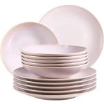 Sets de platos rosas de cerámica aptos para lavavajillas vintage Mäser 22 cm de diámetro en pack de 12 piezas para 6 personas 