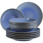 Sets de platos azules celeste de cerámica aptos para lavavajillas vintage Mäser 22 cm de diámetro en pack de 12 piezas para 6 personas 