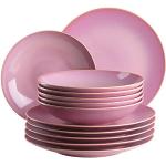 Sets de platos rosas de cerámica aptos para lavavajillas vintage Mäser 22 cm de diámetro en pack de 12 piezas para 6 personas 