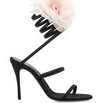 Sandalias negras de cuero de tiras con tacón de aguja de carácter romántico floreadas Magda Butrym talla 38 para mujer 