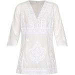 Blusas blancas de algodón de verano tallas grandes tres cuartos bohemias con crochet talla L para mujer 