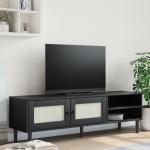 Mueble de tv senja aspecto ratán madera pino negro 158x40x49 cm - Vidaxl