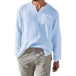 Camisas azules celeste de algodón de manga larga rebajadas de verano tallas grandes manga larga con cuello henly informales talla 3XL para hombre 