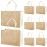 MALLOOM 8 bolsas de la compra de yute en blanco, reutilizables, grandes y portátiles, para manualidades, bodas, damas de honor (32 x 22 x 13 cm), beige